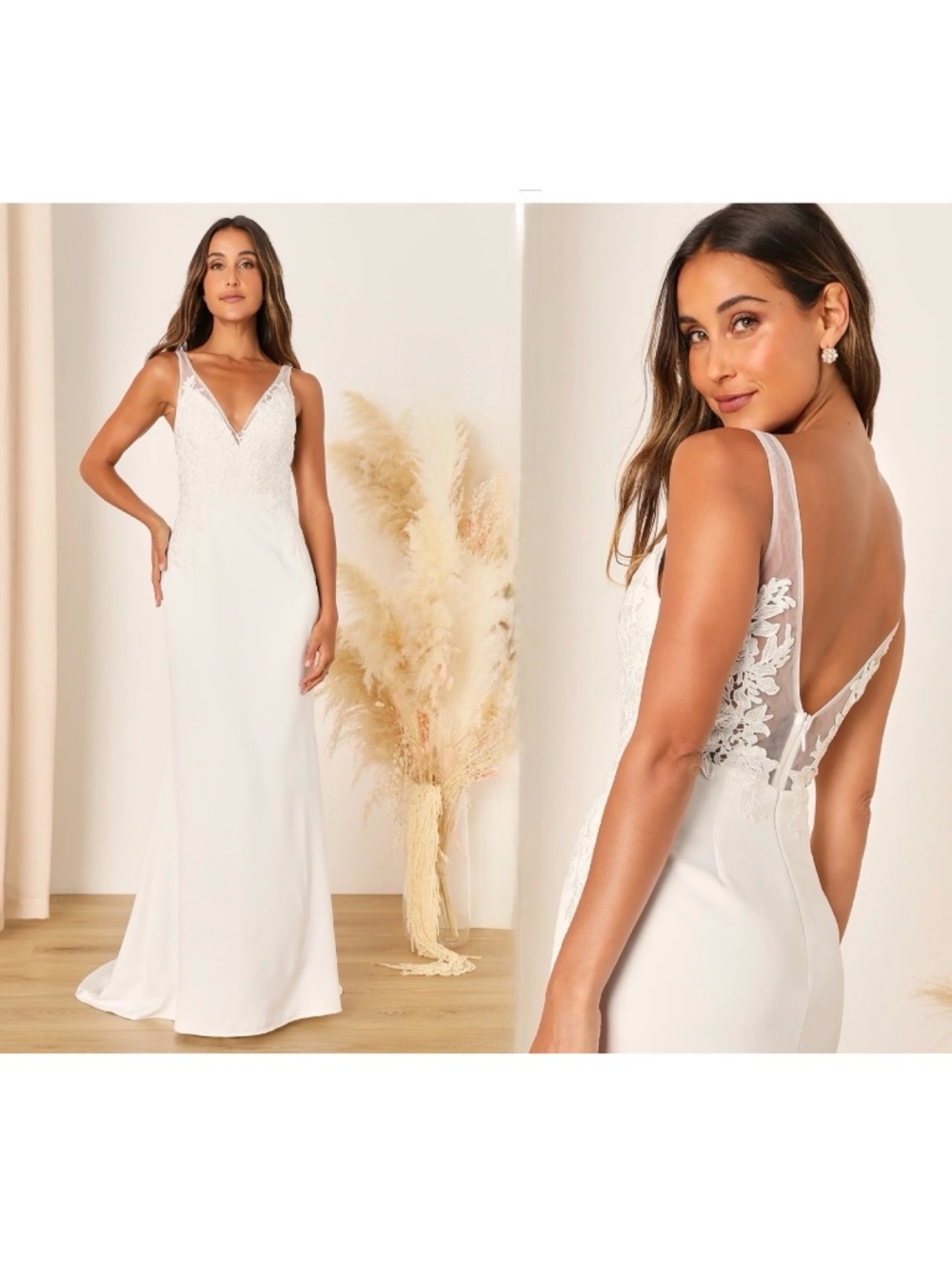 NWOT Lulus Precious Promise White Satin Embroidered Lace Mermaid Maxi Dress XL